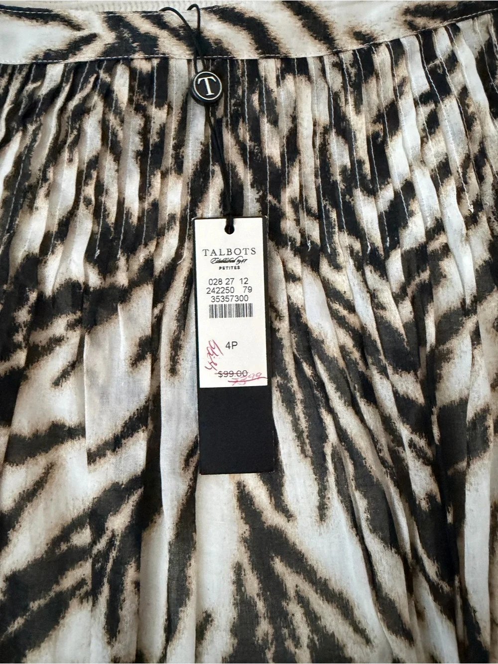 Talbots Zebra-Pattern Circle Skirt in Black and Cream NWT